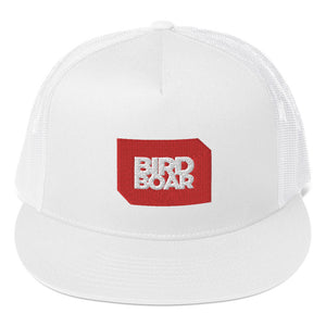 Flatbill cap with red wordmark